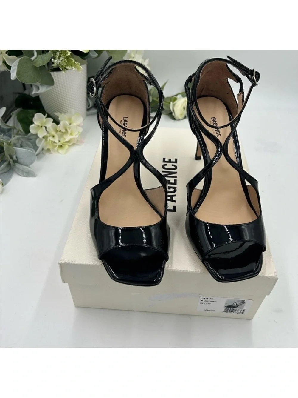 Women’s L’Agence patent leather sandal size 40 made in Spain